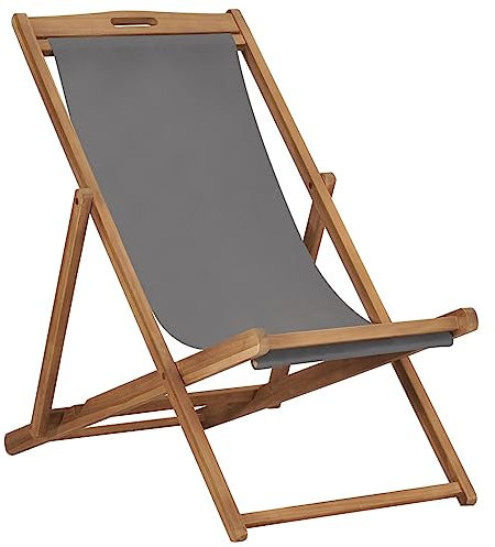 Homgoday Strandstuhl Klappbar Massivholz Teak Grau Gartenmöbel Model47415