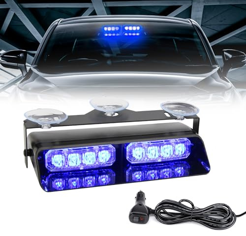 I LITTON Blue Flash Beacon Light Car Windshield Emergency Strobe Lights with Suction Cups, 7.2 Inch Traffic Advisor 12V Flashing Beacon Strobe Light for Trucks Snowplow Tractor Van Windshield