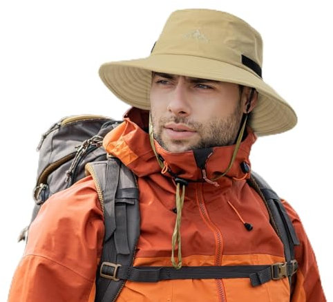 Comhats Wasserdichter Bucket Hat für kleine Köpfe, Outdoor-Hut zum Wandern, Golfen, Safari, Angeln, Wandern - Regenhüte - UPF 50+ Sonnenhut verstellbar, faltbar, Winddicht Khaki L