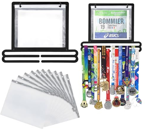 GEMLORD Medaillenhalter zum Aufhängen an der Wand, zum Aufhängen, für Medaillen und Medaillen, quadratische Form, mit Lätzchenhalter, minimale Anzeige von 40 Medaillen und 20 Rennlätzchen