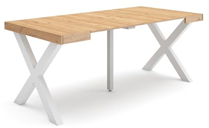 Skraut Home | Table Console Extensible | Console Meuble | 180 | pour 8 Personnes | Pieds Bois Massif | Style Moderne | Chêne