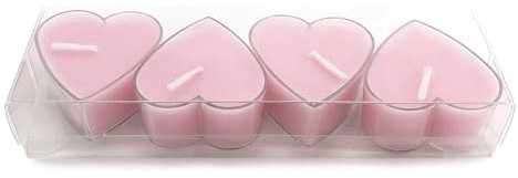 pajoma® Herz Teelichte 4 Stück, Valentinstagskerze - Rosa in Polycarbonathülle, Brenndauer ca. 3 Stunden - H 2,5 cm Ø 4,5 cm | Teelichter für Muttertags-, Jubiläums- & Geburtstagsdekorationen