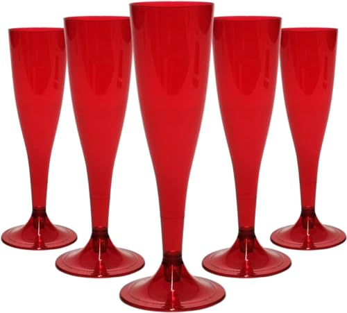 TEKHOME FLUTE BICCHIERE da Champagne Eleganti in Plastica, 120ml, Colore Rosso, Resistenti e Riutilizzabili, Bicchieri da Brindisi per Feste, Compleanni, Matrimoni, Natale, Capodanno (60PZ)
