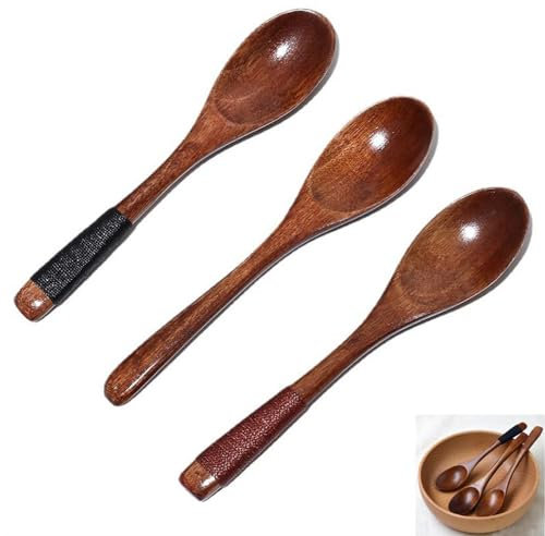 3er-Pack, holzlöffel esslöffel,kleine Holzlöffel, handgefertigte Holzlöffel für Kaffee, Tee, Geschirr, Dessertlöffel, Suppenlöffel, Esslöffel für Tee, Kaffee, Honig, Zucker, Gewürze, Suppe, Reis