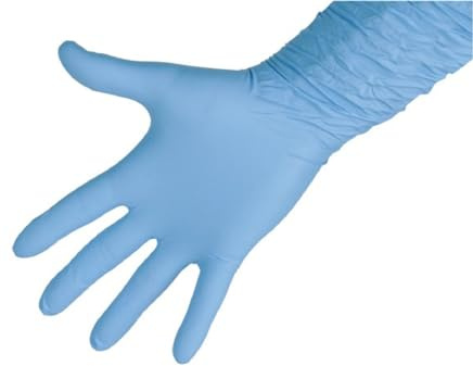 Keron Nitril-Einmalhandschuhe Premium Plus, Einweghandschuhe | 50 Stück, Größe XXL, blau, ungepudertes Nitril, 30 cm Länge, chemikalienbeständig, für Melkarbeiten