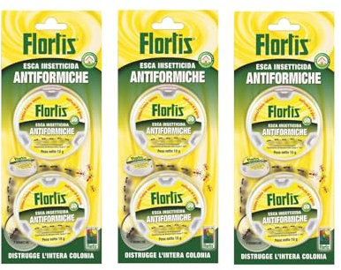 Flortis Esca insetticida anti formiche gel trappola. Kit 3unità di trappole per formiche. Esca formiche pronta all'uso. Distrugge colonia formiche. Trappola formiche interno/esterno. Efficacia 4 mesi