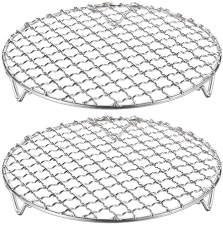 sourcing map 2 runde Grillroste, 18 cm, 304 Edelstahl, Kreuzdraht, Grillnetz mit 20 mm Beinen zum Kochen, Backen, Dämpfen, Grillen