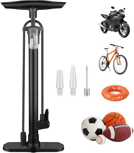 Taeku Cykelpump, multifunktionell 160 Psi luftpump bärbar rampump, stående luftpump, cykel, fotpumpar, handpump, alla ventiltyper för vägcykel MTB (svart)