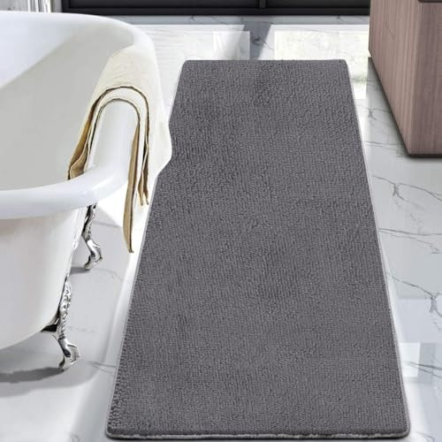 ASelelcted Extra Large Bath Mat 120 x 50 cm Microfiber Bath Mats for Bathroom Soft Absorbent Rugs Non-Slip Anti Mould Bathroom Mat, Machine Washable Indoor and Outdoor (Grey)