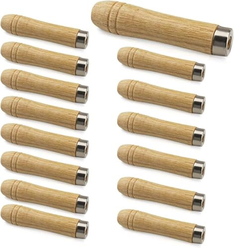 15 mangos de lima de madera, mango de lima con collar de metal resistente, para carpinteros, carpintería, longitud 105 mm, mantenimiento de herramientas, orificio de 6 mm