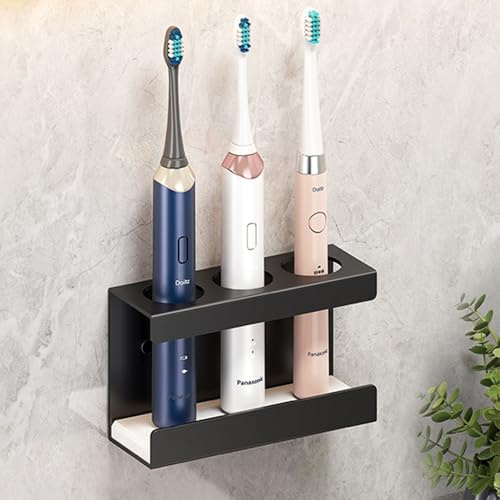 LIMITADA Zahnbürstenhalter Elektrische Zahnbürste Wand Zahnbürstenhalterung Ohne Bohren Zahnbürsten Halter Selbstklebende Zahnbürsten Halterung für Zahnbürstenköpfe Ladestation und Zahnpasta (3/black)