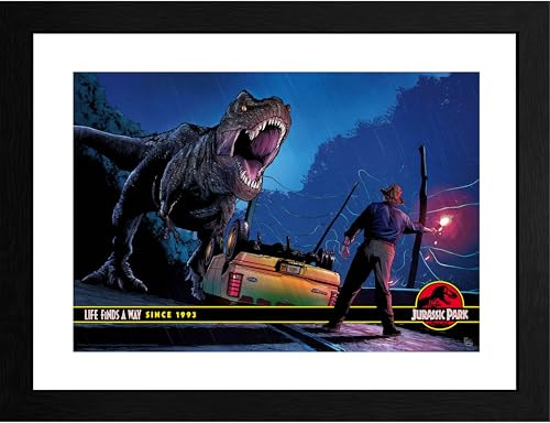 GB eye Jurassic Park Alan Grant vs T-Rex Gerahmter Sammlerdruck, 30 x 40 cm