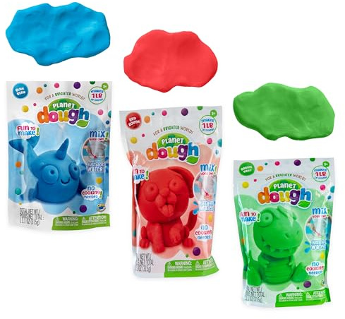 ORB Planet Dough 3 Pack - Make Your Own Sensory Play Dough Kit - Blue, Green, Red Doughs - Just Add Water, No Baking Required - Creative Crafts for Kids - 1 Lb of Easily Moldable Material in Each Bag