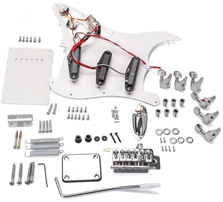 Selbstgemacht E-Gitarren Bausatz St Stil Weiß GP502, 6 Saiten, 3 Single | E Gitarren Selbstgemacht Bausatz, Kunststoff und Metall, 3-Wege Schalter, Single Tremolo Brücke, Geschlossene Mechaniken