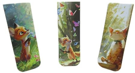 3er Set magnetische Lesezeichen Fuchs Schmetterling Katze /// Tier Motiv Design Bookmark Deko MU J161