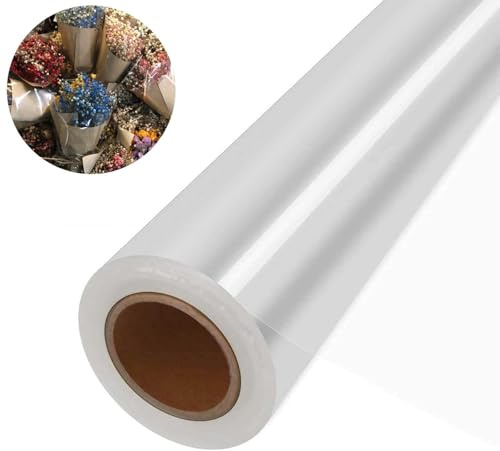 40 CM x 50 M Carta Regalo Trasparente, Rotolo di Carta Regalo Trasparente da 2,3 mil, per Confezioni Regalo, per Fiori, Confezioni per Cesti Regalo