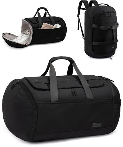 LOVEVOOK Resväska, sportväska, ryggsäck, stor, 56 l, handbagage, ryggsäck med skofack, våtfack, reseryggsäck, weekendresor, väska för män, kvinnor, gym, resor, simning, bastu, fotboll, svart, 1-Svart