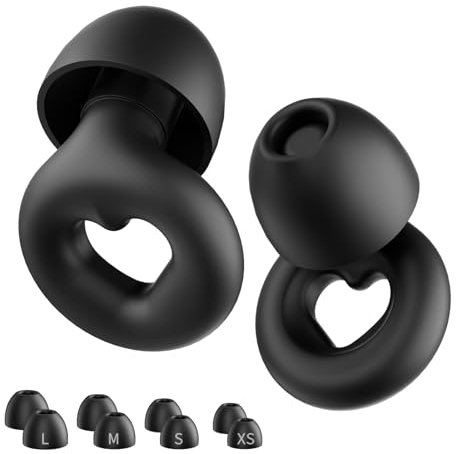 NEUTYPECHIC Tappi Orecchie Dormire Silicone, Tappi per Orecchie Antirumore Riutilizzabili per Dormire, Concentrarsi, Viaggiare, Con 8 Gommini di Taglie XS/S/M/L (nero, Media)