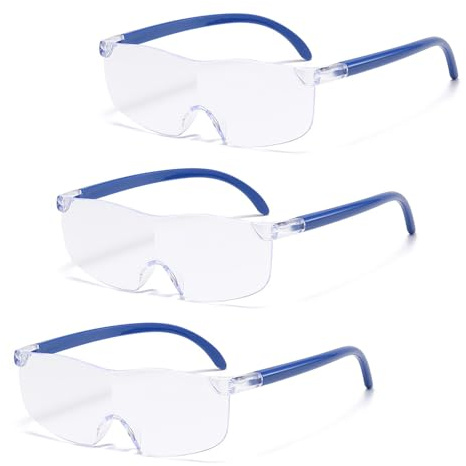 3 Pièces Lunette Anti Lumiere Bleue Lunette Loupe à 150%、200%、300% Blue Light Glasses Loupe Grossissante,Aide à la Lecture pour Personnes Âgées,Lunettes de Lecture pour Le Travail Rapproché (Bleu)