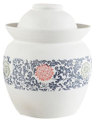 BCJMKDX Vaso di fermentazione. Vaso in Ceramica con Coperchio, Grande Motivo Floreale Kit di fermentazione Tradizionale Cinese Coccio con Coperchio a Tenuta d'Acqua(4KG)