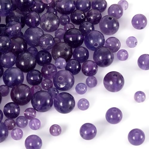 Cheriswelry 100 perline di pietra viola da 4/6/8 mm, in ametista naturale, rotonde, sfuse, perline distanziali sfuse per la creazione di gioielli, bracciali, forniture artigianali