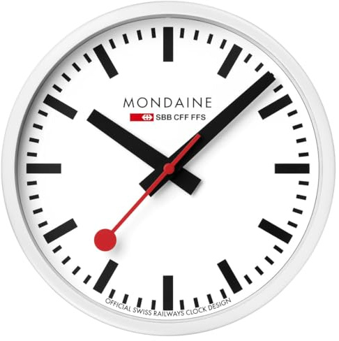 Mondaine Wanduhr – Weiß – Offizielle Schweizer Bahnhofsuhr – Ø 25 cm – Quarzuhr mit schleichendem Sekundenzeiger – Aluminiumgehäuse – Swiss Made, A990.Clock.10SBB