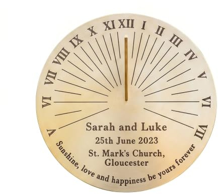 Personalised Wedding Sundial Gift, Brass Engraved Garden Sundial, Home Decor Or Garden Present Idea, Handmade in UK for Him, Her Or Couples, Wedding Celebration Present, Wedding Keepsake for Newlyweds