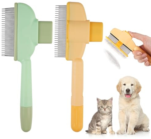 2 Stück Fellblitz Bürste Katze, KatzenhaarbüRste Mit Auslösetaste Schnelles Reinigen, Katzen Haarbürste Können Effektiv Die Symptome Von Haarverfilzungen Und Haarballen Entfernen (Grün, Gelb)