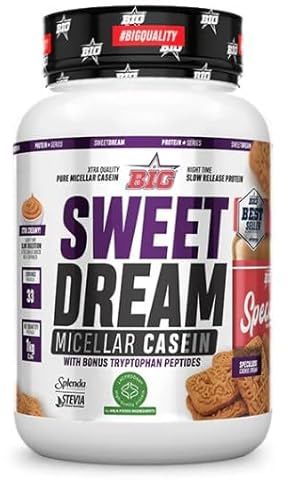 BIG - Caseina Micelar - Sweet Dreams Caseina Proteina de Liberación Sostenida con Triptófano para Recuperación y Masa Muscular - Baja en Grasas y Carbohidratos con Textura Cremosa (1 kg, Speculoos)
