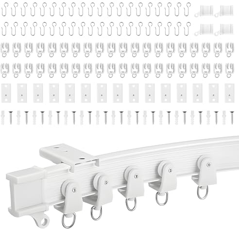 5m Weiß Gebogene Gardinenschiene,Flexible Vorhangschiene mit stummen Rollen,Raumteiler,biegbare Halterung für Duschen Erkerfenster,Privatsphäre und Heimdekoration