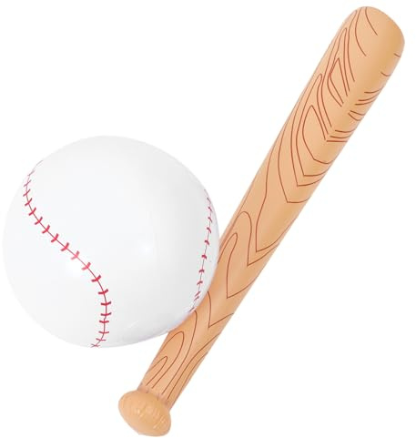 DECOMELODY Aufblasbares Baseballschläger Satz 80cm Kunstholz Optik Aus PVC Mit 16 Zoll Ball Leichtes Spielzeug Für Kinder Geburtstag Sportparty Requisite