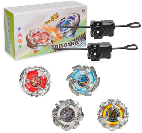BGOVTAPO X Kampfkreisel Set – Starter Kit mit 4 Kreiseln & 2 Startern, Geschenk für Jungen & Mädchen ab 6 J