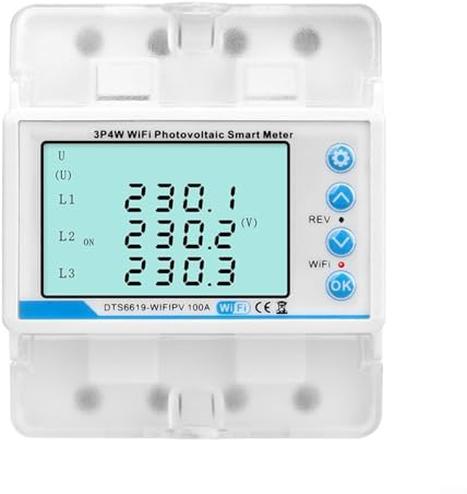 Entgoinggo Elektrisches Messgerät, dreiphasiges WiFi Smart Meter Energiemonitor für Photovoltaik-Überwachung mit Über- und Unterspannungsschutz