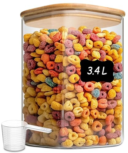 Comsaf Förvaringsburkar med Lock, Borosilikatglas Förvaringsburkar, 3400 ml, Set om 1 Del, Lämplig för Kattmat, Pulver för Frukostdryck, Torkad Timjan