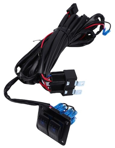 SPYMINNPOO 2-Gang-Wippschalter-Kabelbaum, 12 V, 20 A, 1290 W Belastbarkeit mit Leistungsrelais und Flachsicherung für Autos, Boote