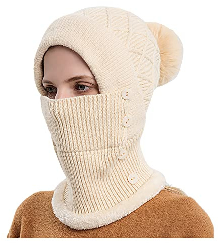 LZPCarra babymössa nyfödd huva för utomhusmask på Cold-Prof huvudbonader kvinnor integrerade saker, Beige, one size