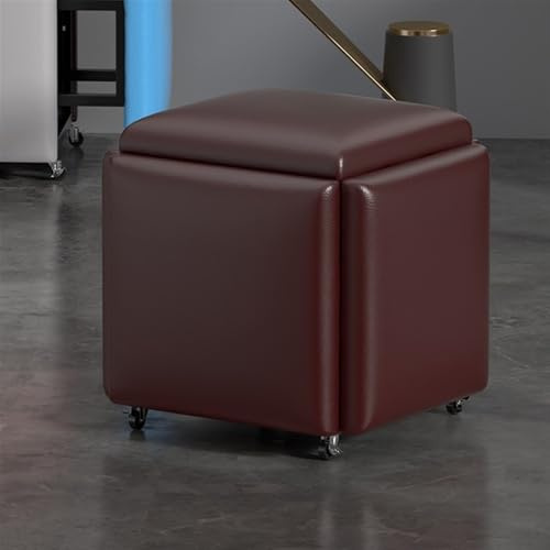5 in 1 Klapphocker Braun Leder Ottomane Cube mit Rollen Multifunktionssessel für Wohnzimmer Platzsparendes Design Große Größe Perfekt für Wohnungen