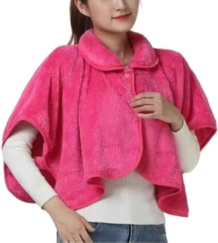 Warm Shoulder Shawl Cape Poncho Women Thermal Fleece Short Bed Jackets Winter Protection Neck Shoulder Wrap Poncho Cover for Bed, Sofa, Office Rose