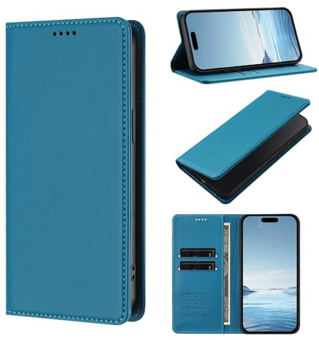 WOWUDI Funda para Motorola Moto E20 / E30 / E40,Bloqueo RFID Carcasa Protector con Ranuras para Tarjetas,ase Magnético Fuerte Ranura para Doble Tarjeta -Azul Lago