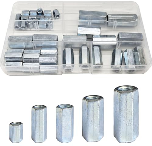 WeqeYent 40 dadi di accoppiamento esagonali lunghi, filettati femmina, in acciaio al carbonio zincato, a doppio perno, per casa, ufficio, officina, costruttore industriale (M5/M6/M8/M10/M12)