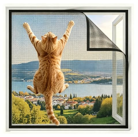 Katzennetz Fenster, 100x130cm Katzenschutz Fenster Netz, Fliegengitter Katzensicher, Katzen Fenstergitter, Katzensichere Fliegengitter für Katzen, Moskitonetz und Alle Innen Fenster Dachfenster