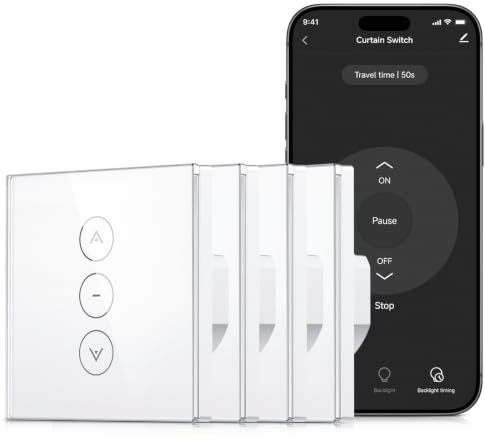 Interrupteur Connecté WiFi Volet Roulant Verre Tactile [Fil Neutre] | Commutateur Intelligent Pour Rideau Compatible Alexa & Google Home, Minuterie Programmable, Commande Vocale & App, 4 Pack