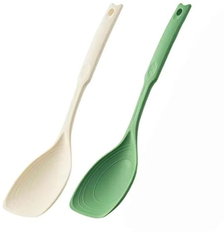 Set da 2 pezzi leccapentole in silicone resistenti al calore, cucchiaio da cucina 2-in-1 con scanalature profonde e graduazioni, manico ergonomico in silicone, senza BPA,per mescolare e servire (31cm)