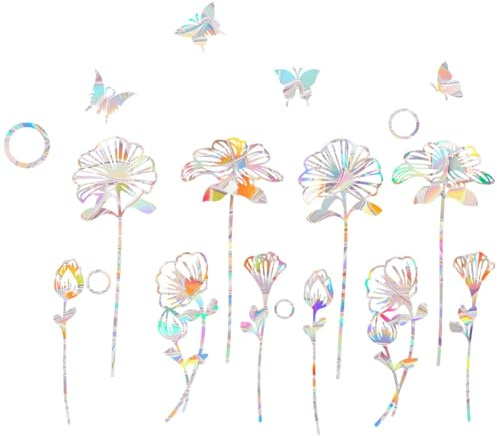 GORGECRAFT Rainbow Window Stickers Sun Catcher Decals Flower Static Window Clings to Save Birds Reusable Anti-Collision Non-Adhesive Prism Static suncatcher Stickers for Glass Doors Home School Office