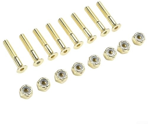 Eawfgtuw Kit di 16 viti e dadi per skateboard M5, in acciaio al carbonio medio, antiruggine, per longboard, colore nero e oro, 25 mm, 28 mm, 30 mm (oro M5 x 28 mm)
