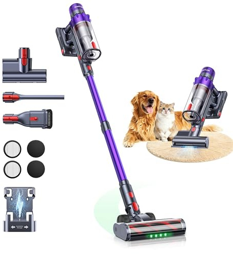 SMOTURE Cordless Vacuum Cleaner,50KPa Powerful Stick Vacuum Cleaner with 600W Motor,65 Min Runtime,Auto Mode,Detachable Battery,LED Touch Screen,Vacuum Cleaner for Pet Hair,Carpet,Hard Floor,Stair&Car