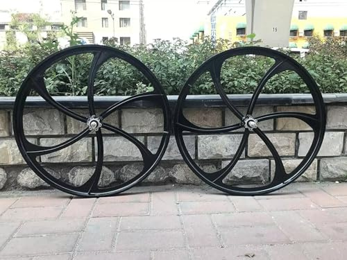 26 inch Mag Wheel Set Rims Front & Rear 100x120mm for Single Speed Freewheel, 26 Magnesium Bike Wheels Rim (Black) Disc Brake for Beach Cruisers, MTB's Road Bicycle