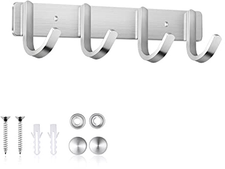 ERWEY Porte Manteau Mural, 4 Crochet Patere Murale en Acier Inoxydable, Crochet Porte Serviettes Mural à Visser pour Chambres, Salles de Bains et Cuisines, 28 cm