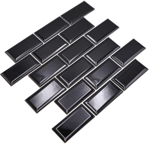 Metro Subway Mosaik Fliese Keramik schwarz für WAND BAD WC DUSCHE KÜCHE FLIESENSPIEGEL, Mattengröße: 295,5x291 = 0,09 qm, Steingröße: 45x95x6,5 mm - 1 Matte
