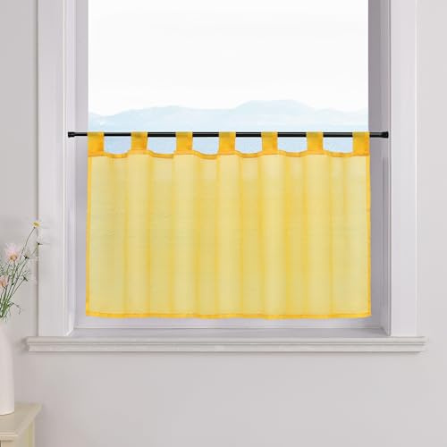 ESLIR Scheibengardine mit Schlaufen Gardinen Küche Voile Gelb 45x120cm | Bistrogardinen Transparent, Stores Vorhänge kurz, Kurzgardine deko, 1 Stück, Kurzstores uni, Küchengardinen, Fenstergardinen